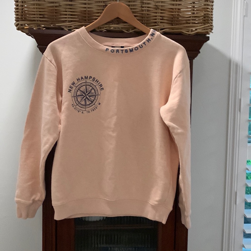 J Crew sweatshirt. Thick, but not too heavy, soft cotton.
